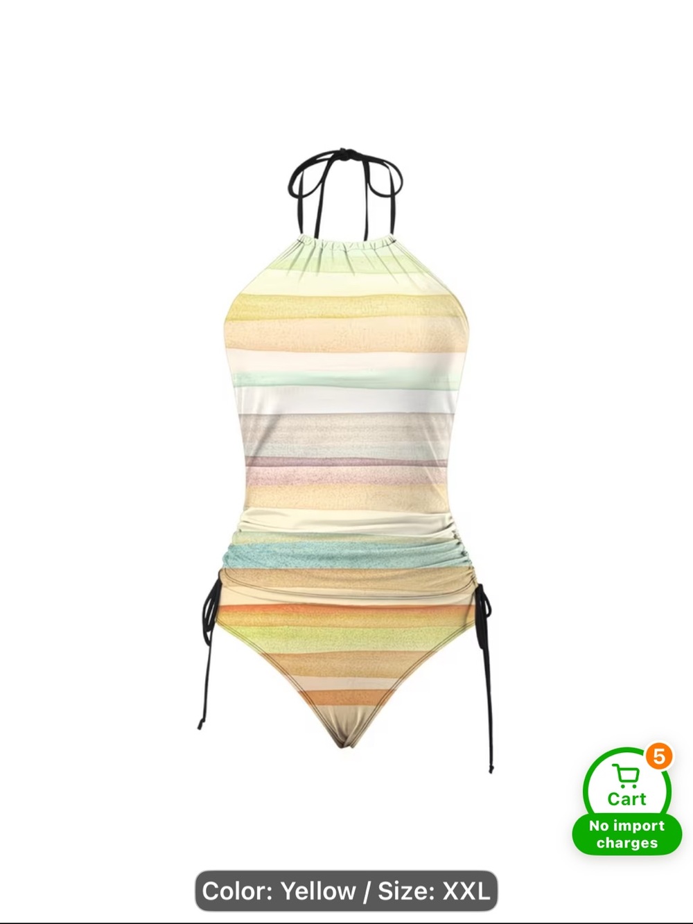 Yellow Striped Halter Swim Tankini  with Side Ties-NWT